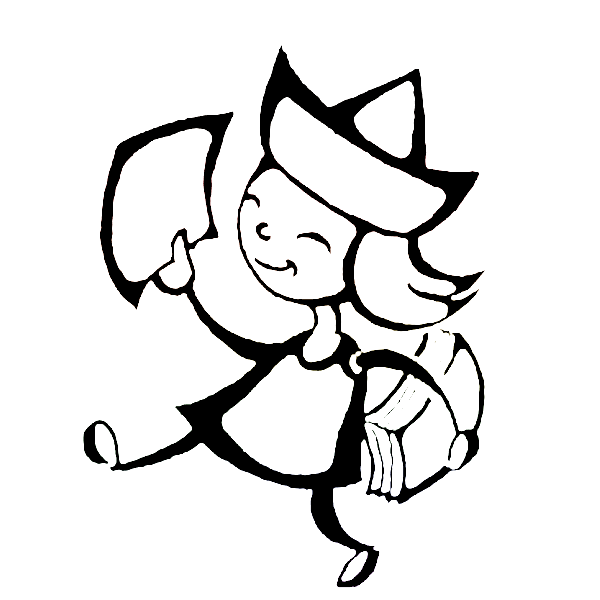 Notre logo, Foxy, un personnage androgyne avec un chapeau en papier